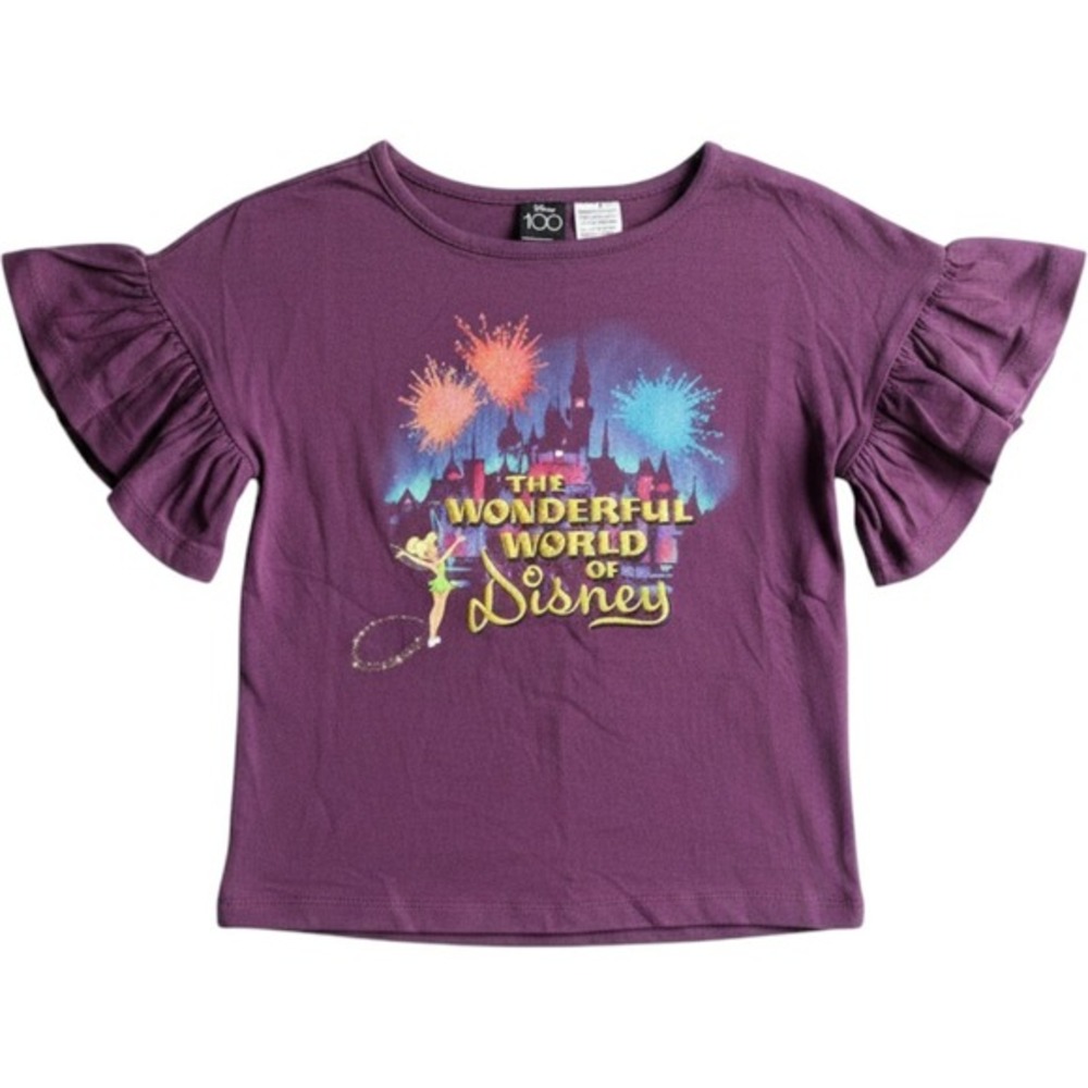 Disney 100 Wonderful World Purple Ruffle Sleeve T-Shirt Kids 5/6 Tinker Bell